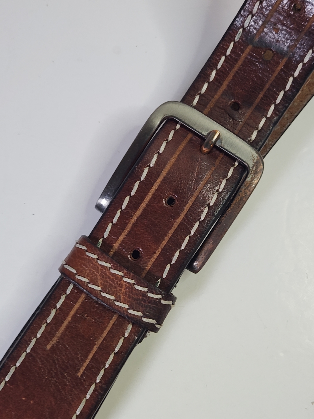 Genuine Leather Men's Brown Leather Belt with Contrast Stitching